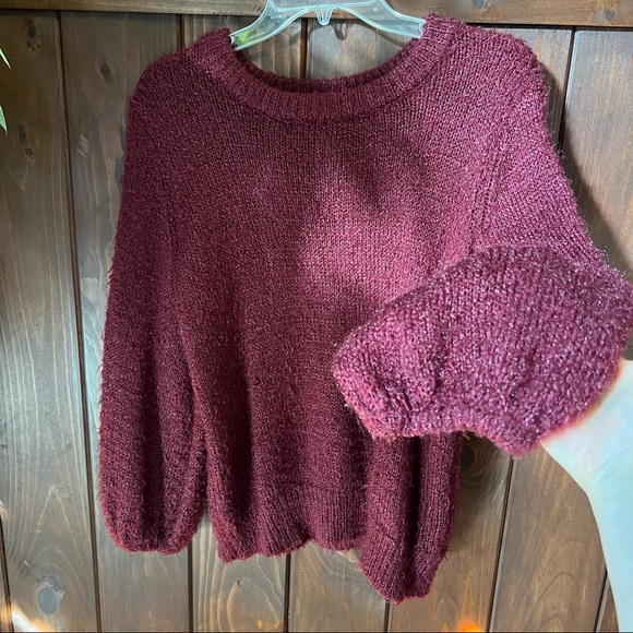 Maroon Oversized Fuzzy Soft Eyelash Knit Raglan Sleeve Sweater - Picture 3 of 3